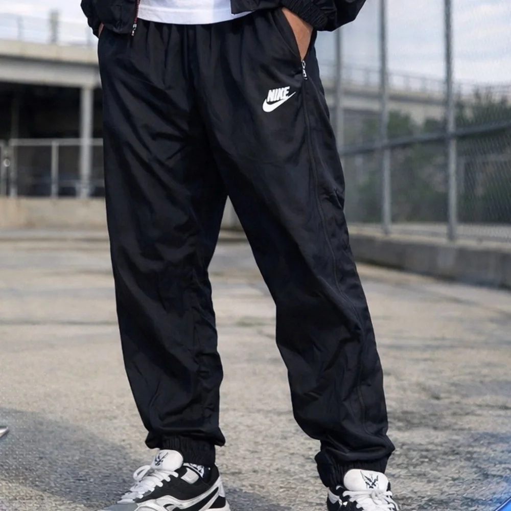 Vintage Y2K Men’s Nike Track Pants Sz S Nylon Joggers Button Closure Zip Pocket
